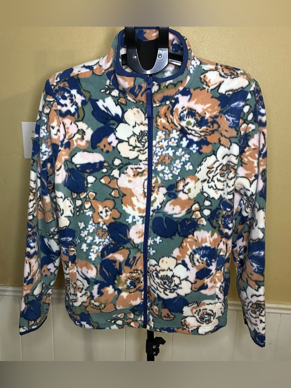 Vera Bradley Floral Teddy Fleece Zip Jacket - Blue, Green, Peach